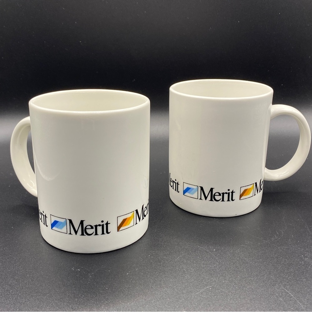 Vintage Merit Cigarette Advertising Coffee Cups Mugs Set Of 2